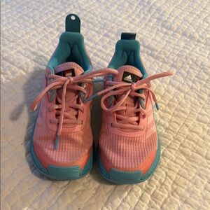 Adidas Lego collaboration Kids Pink and Teal Sneakers